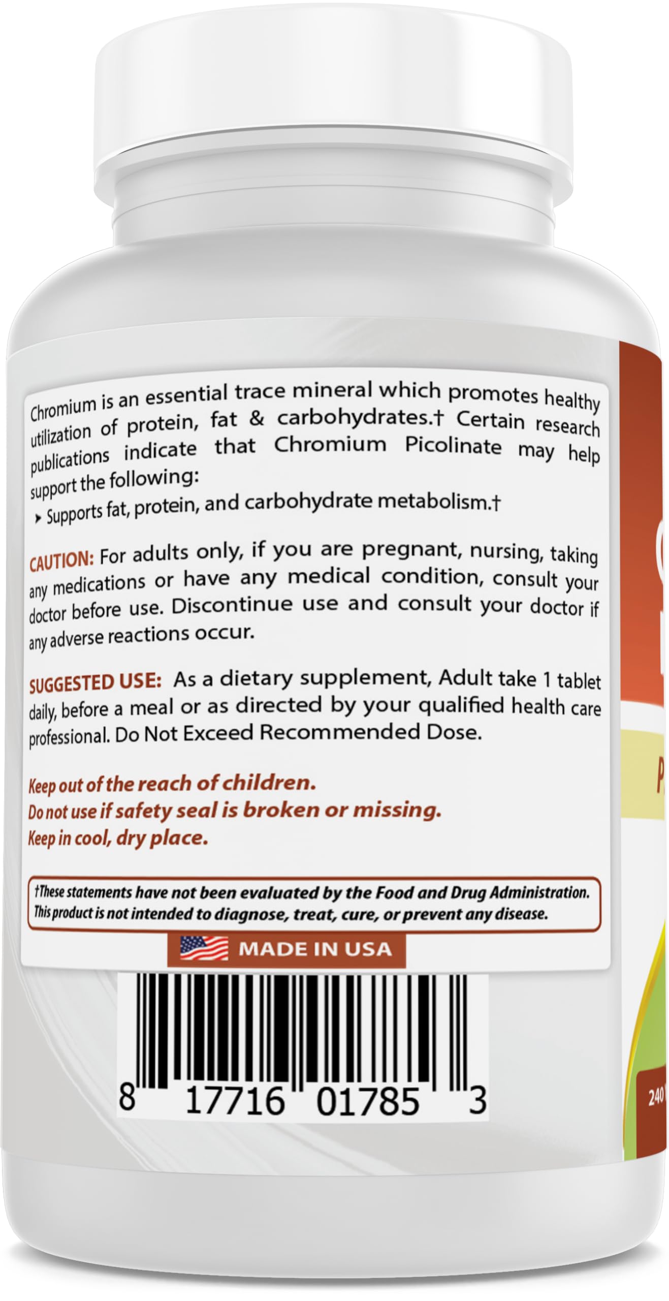 Best Naturals Chromium Picolinate 1000 mcg – 240 Tablets | GMP Certified, Made in USA