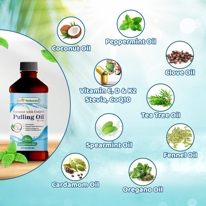 Best Naturals Coconut Pulling Oil with Vitamin D3, E, K2 & COQ10 – 8 Fl Oz | Made in USA