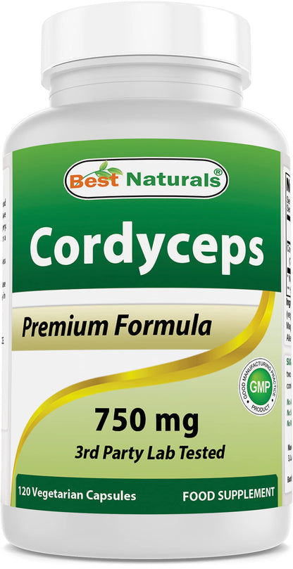 Best Naturals Cordyceps Sinensis Mycelium Powder 750 mg - 120 Veggie Capsules