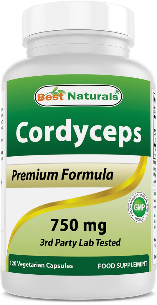 Best Naturals Cordyceps Sinensis Mycelium Powder 750 mg - 120 Veggie Capsules