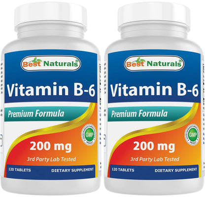 Best Naturals Vitamin B6 200mg for Adults - 120 Tablets (Pack of 2)