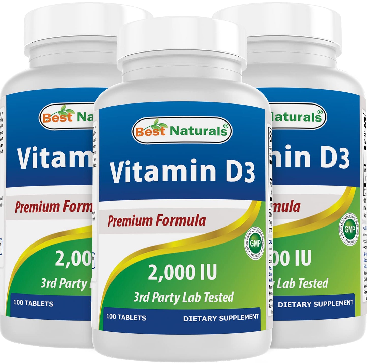 Best Naturals Vitamin D3 2000 IU (50 mcg) – 100 Tablets – Pack of 3