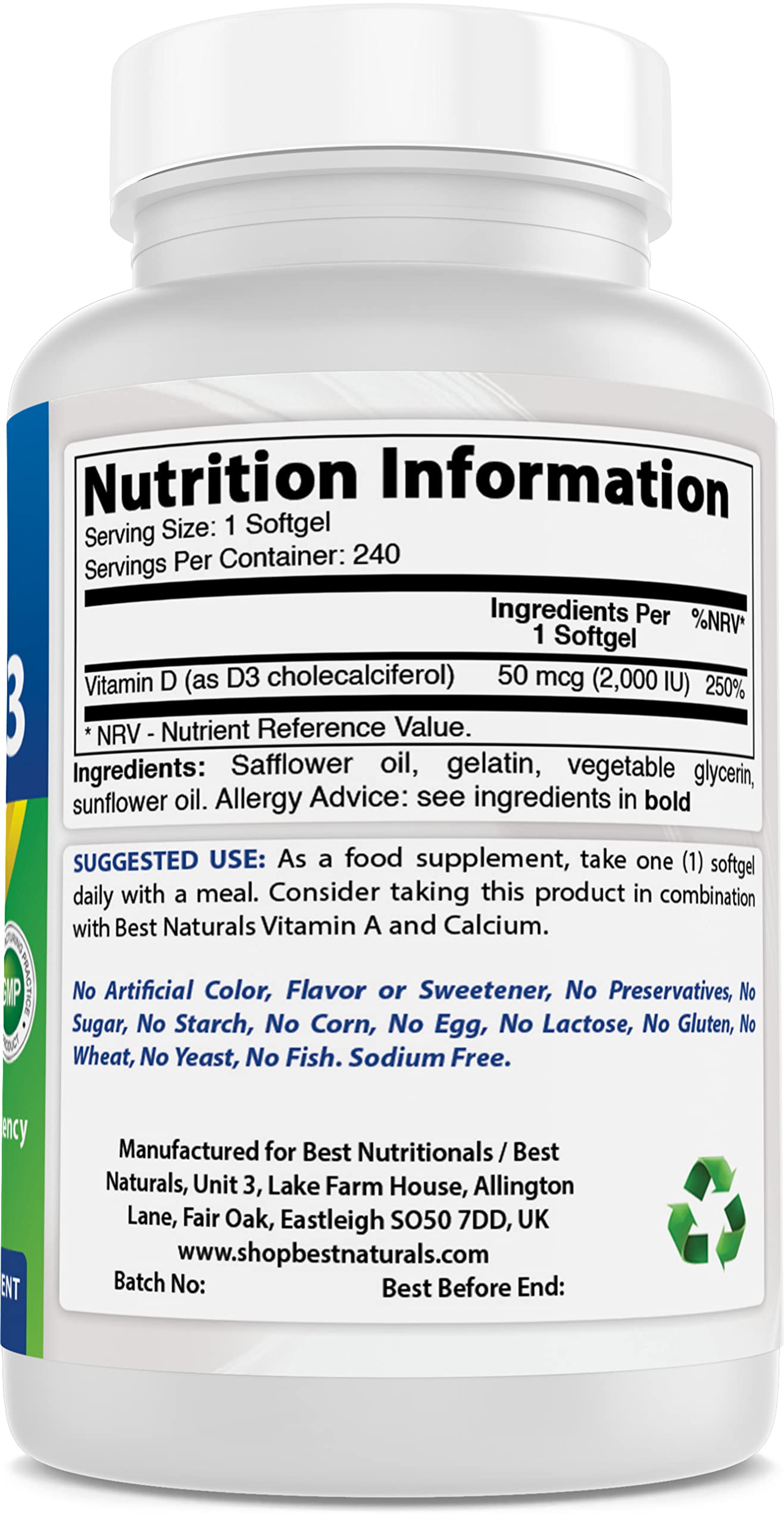 Best Naturals Vitamin D3 2000 IU 240 Softgels