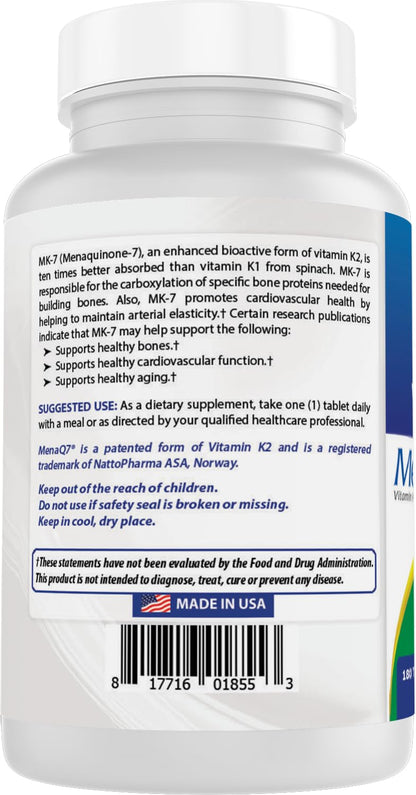 Best Naturals Vitamin K2 MK7 with D3 – 180 Tablets (5,000 IU D3 & 100 mcg K2 MK7) | Non-GMO, USA Made