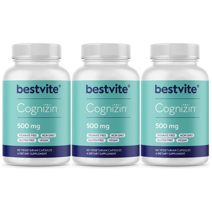 BESTVITE Cognizin Citicoline 500mg – 180 Vegetarian Capsules | Vegan, Gluten Free Brain Nootropic