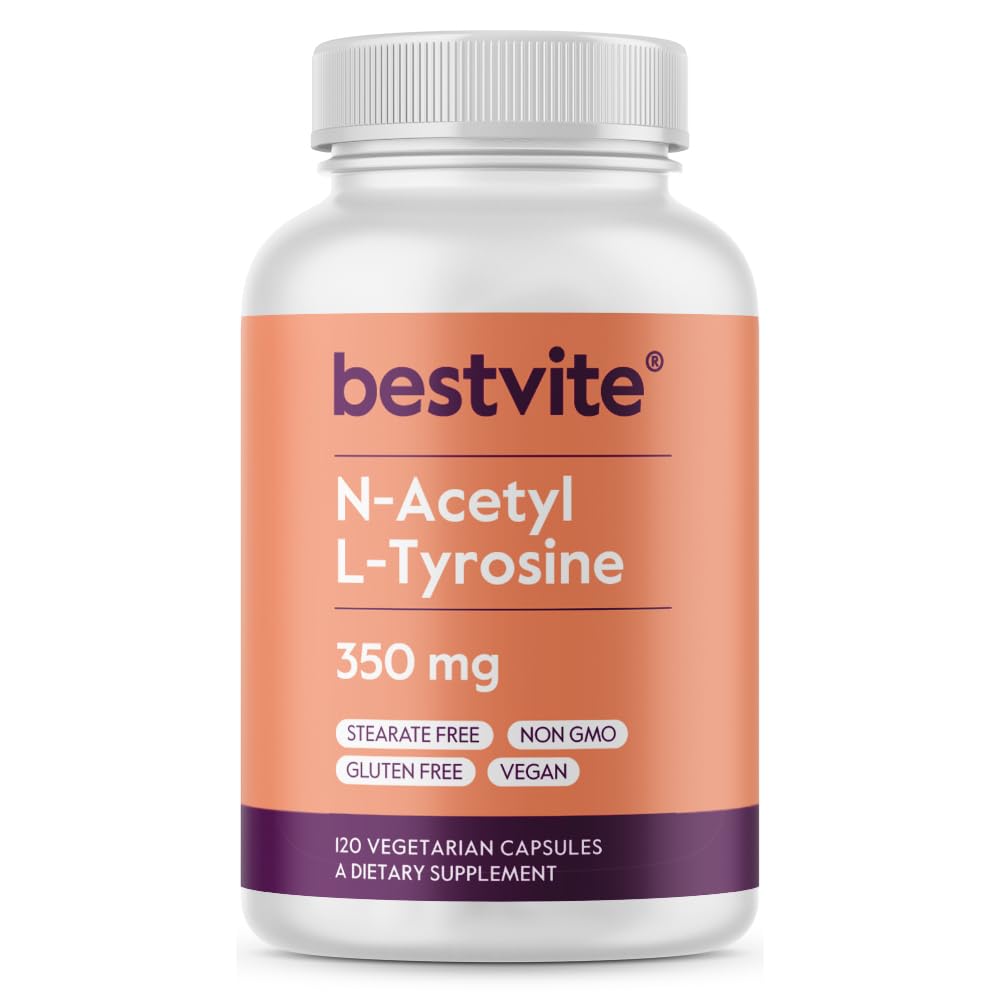 BESTVITE N-Acetyl L-Tyrosine 350mg (NALT) – 120 Capsules – Gluten Free, Non-GMO, No Stearates