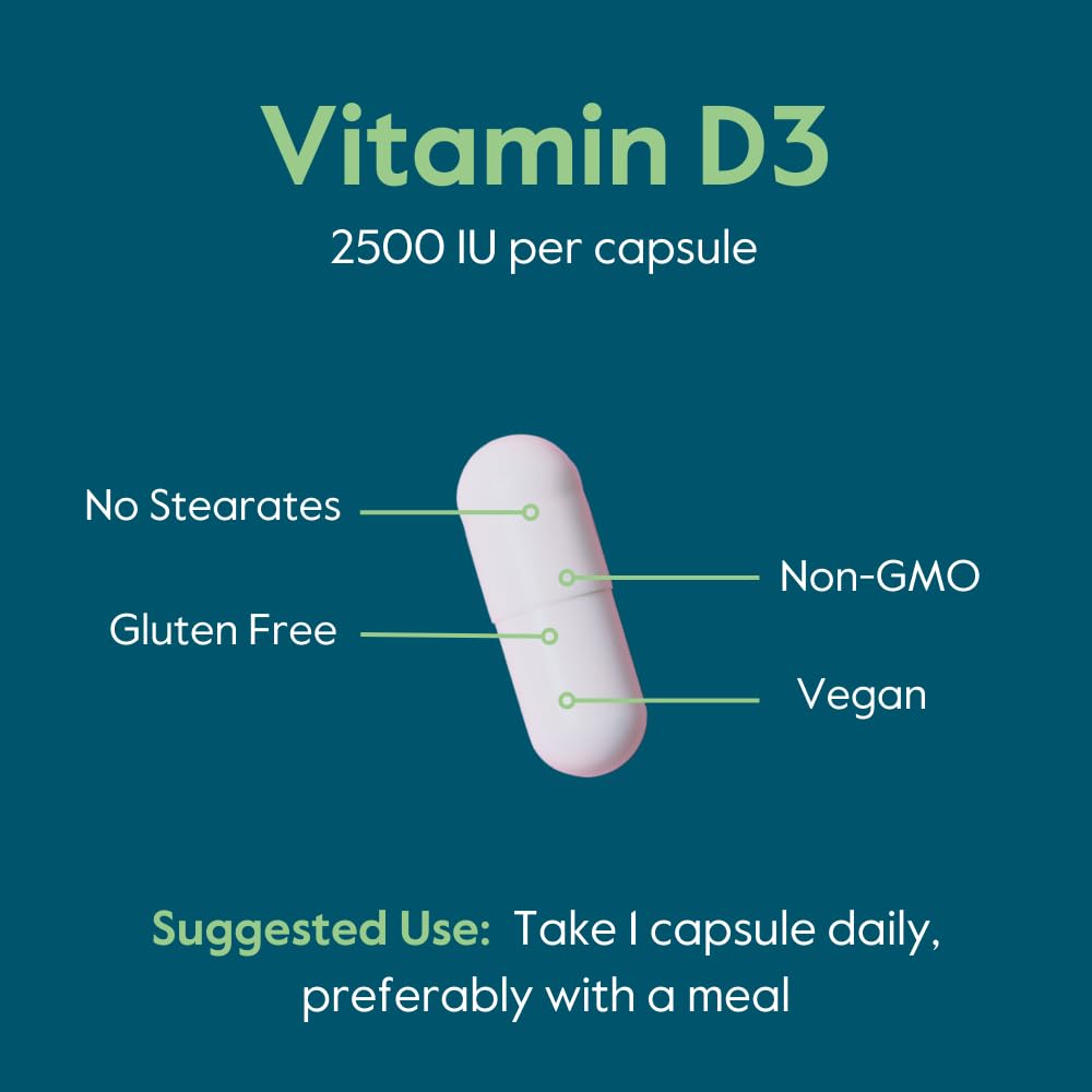 BESTVITE Vegan Vitamin D3 2500 IU - 120 Vegetarian Capsules | Vegan, Non-GMO, Gluten Free, No Stearates