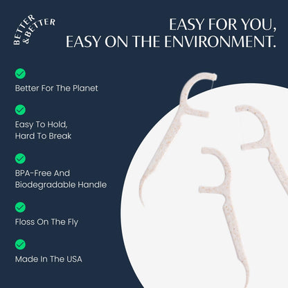 Better & Better Floss Picks (Box of 200) - Vegan, Gluten-Free, BPA-Free | Biodegradable Plant-Based Handles