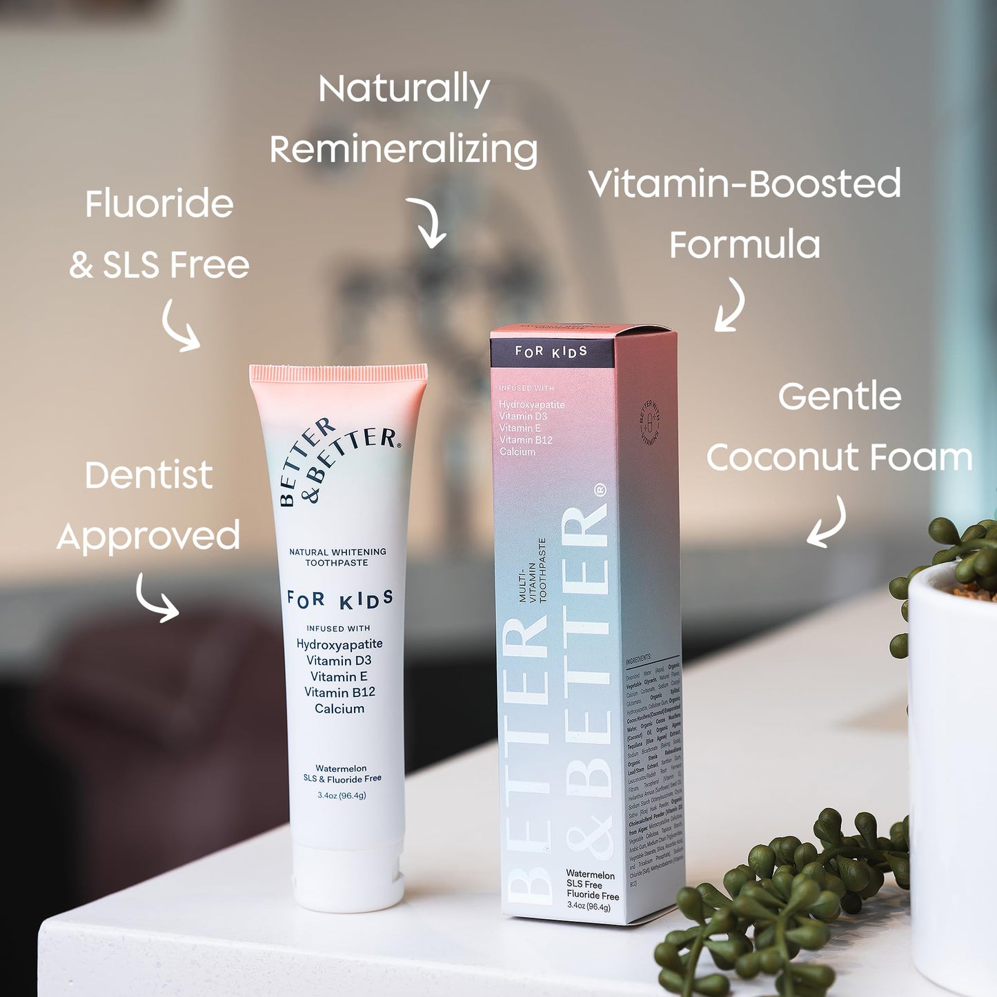 Better & Better Kids Toothpaste - Natural Hydroxyapatite, Watermelon Flavor, Fluoride & SLS Free (3.4oz, 1 Pack)