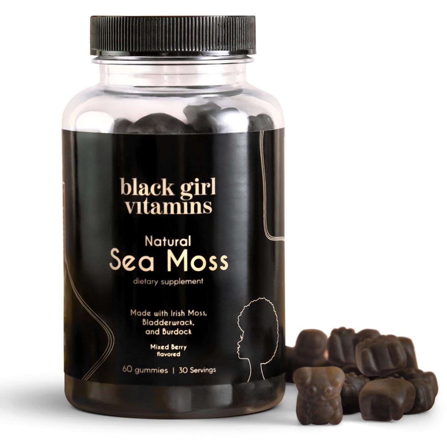 Black Girl Vitamins Irish Sea Moss Gummies with Bladderwrack & Burdock – 92 Minerals for Thyroid, Metabolism & Immunity – Vegan, Gluten-Free, Halal – Mixed Berry (30 Day Supply)