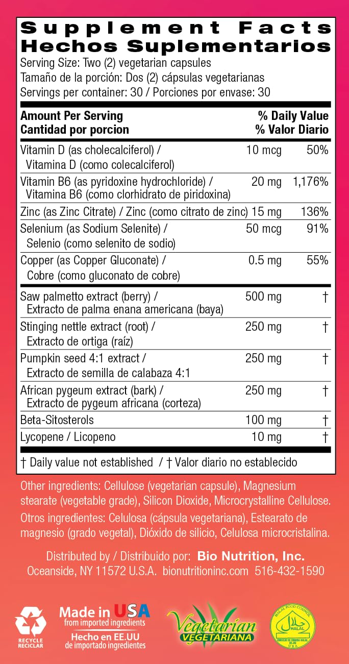Bio Nutrition Prostate Wellness – 60 Vegetarian Capsules | Plant-Based