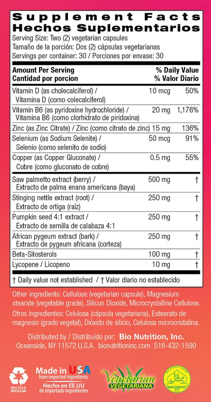 Bio Nutrition Prostate Wellness – 60 Vegetarian Capsules | Plant-Based