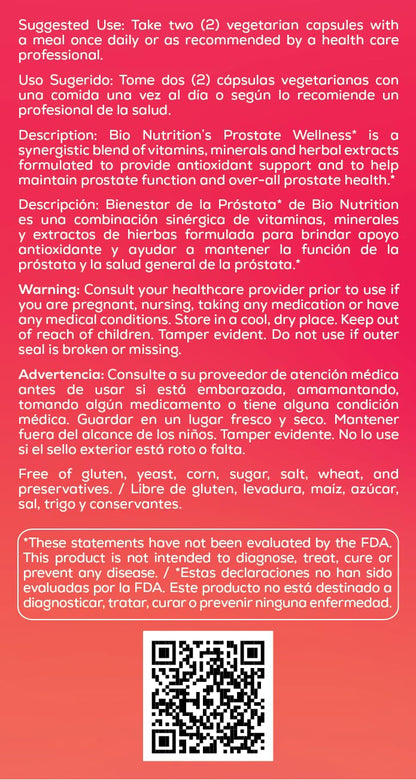 Bio Nutrition Prostate Wellness – 60 Vegetarian Capsules | Plant-Based
