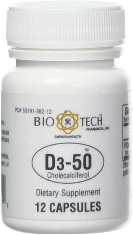 Bio-Tech Pharmacal Vitamin D3 D3-50 50,000 IU - 12 Count | Bone & Immune Health