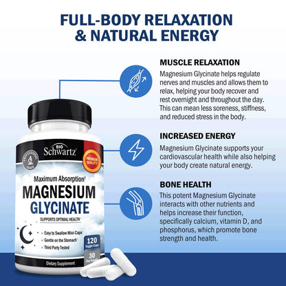 BioSchwartz Magnesium Glycinate 500mg (120 Mini Caps) – Sleep Nerves Muscles Support
