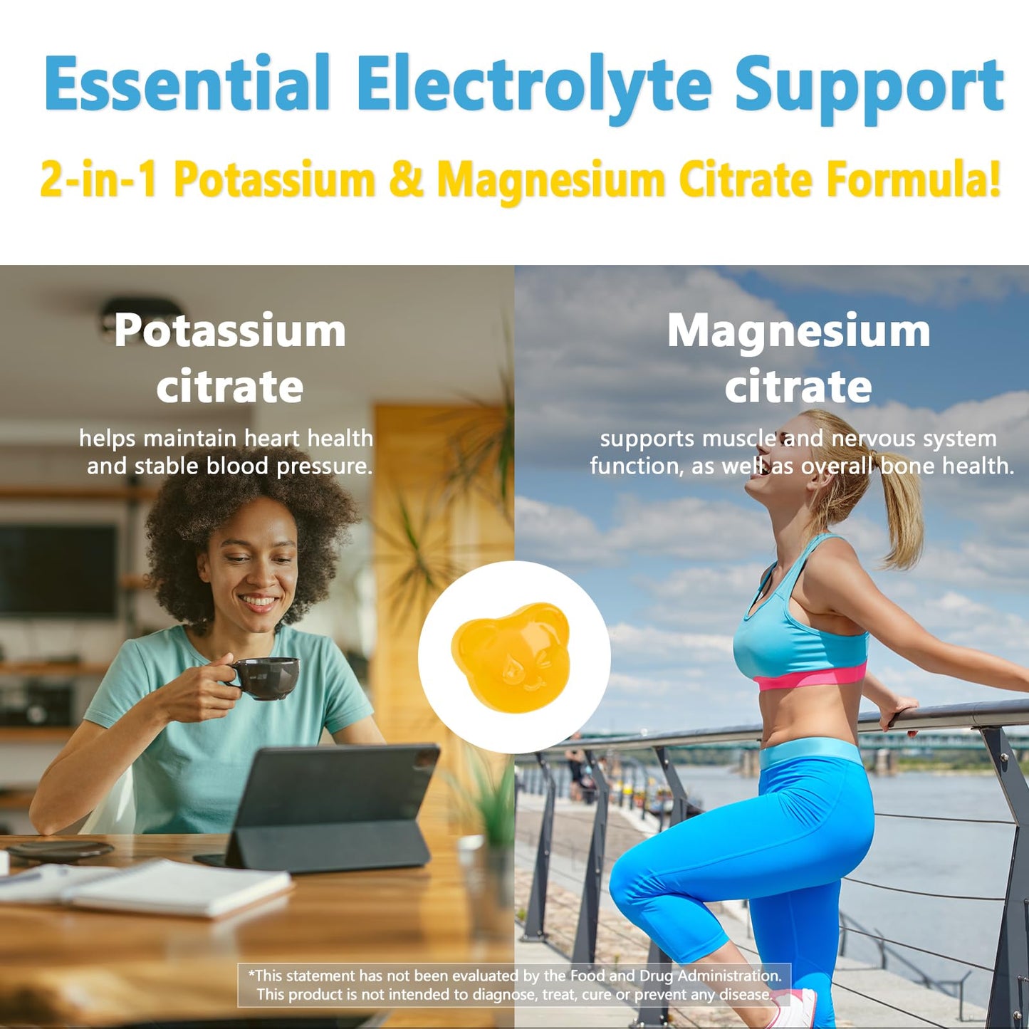 Biobor Potassium Magnesium Gummies - Electrolyte Balance, D3 & B6 (Pineapple, 60 Count)