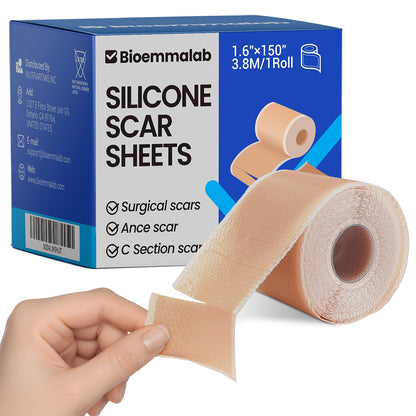 Bioemmalab Silicone Scar Sheets - Medical Grade Tape Roll (1.6" x 150") for Post-Surgical, Acne & Keloid Scars