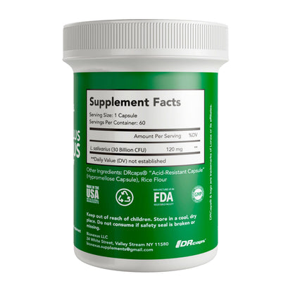 Bionexus™ Lactobacillus Salivarius Probiotic – 60-Count, 30B CFU | Made in USA | Delayed-Release DRcaps
