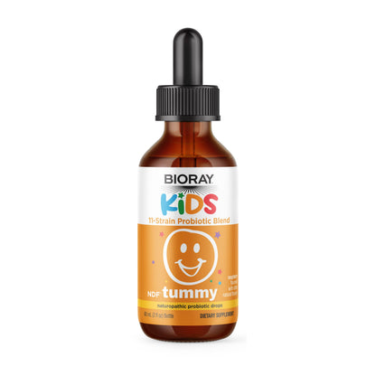 BIORAY Kids NDF Tummy Raspberry – 11-Strain Probiotic, 2 oz, Vegan, Gluten Free