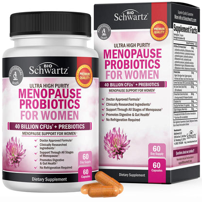 BioSchwartz Menopause Probiotics – 40B CFU, 60 Capsules, Non-GMO | Supports Balance & Comfort