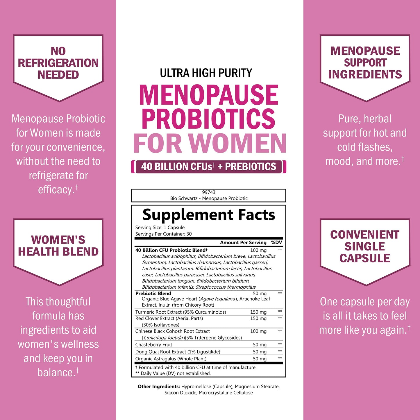 BioSchwartz Menopause Probiotics - 40 Billion CFU for Women | 30 Servings, Non-GMO