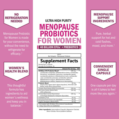 BioSchwartz Menopause Probiotics - 40 Billion CFU for Women | 30 Servings, Non-GMO