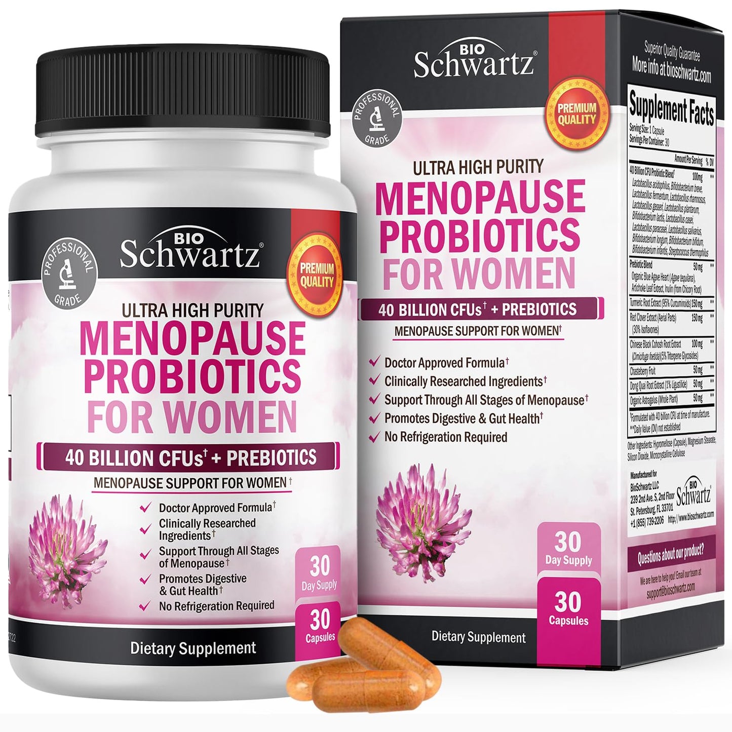 BioSchwartz Menopause Probiotics - 40 Billion CFU for Women | 30 Servings, Non-GMO