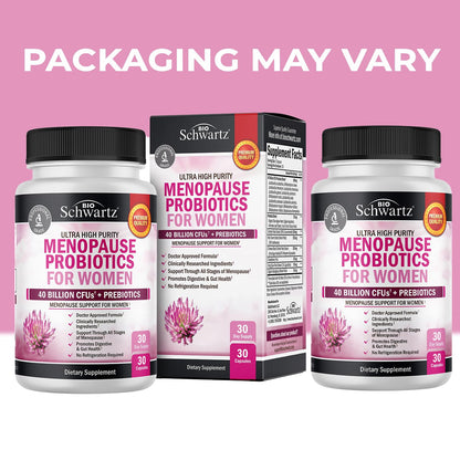 BioSchwartz Menopause Probiotics - 40 Billion CFU for Women | 30 Servings, Non-GMO