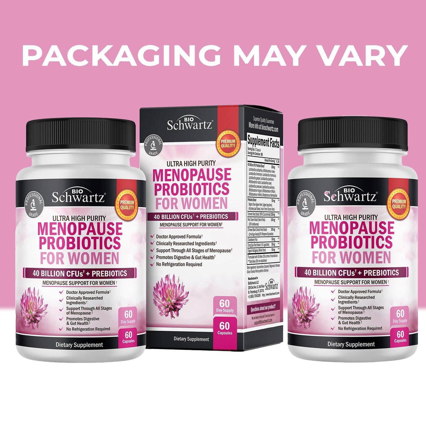 BioSchwartz Menopause Probiotics – 40B CFU, 60 Capsules, Non-GMO | Supports Balance & Comfort