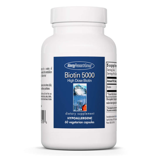 Allergy Research Group Biotin 5000 Supplement - 60 Count | Biotin 5000mcg for Hair, Skin & Nails (Hypoallergenic, Gluten Free)