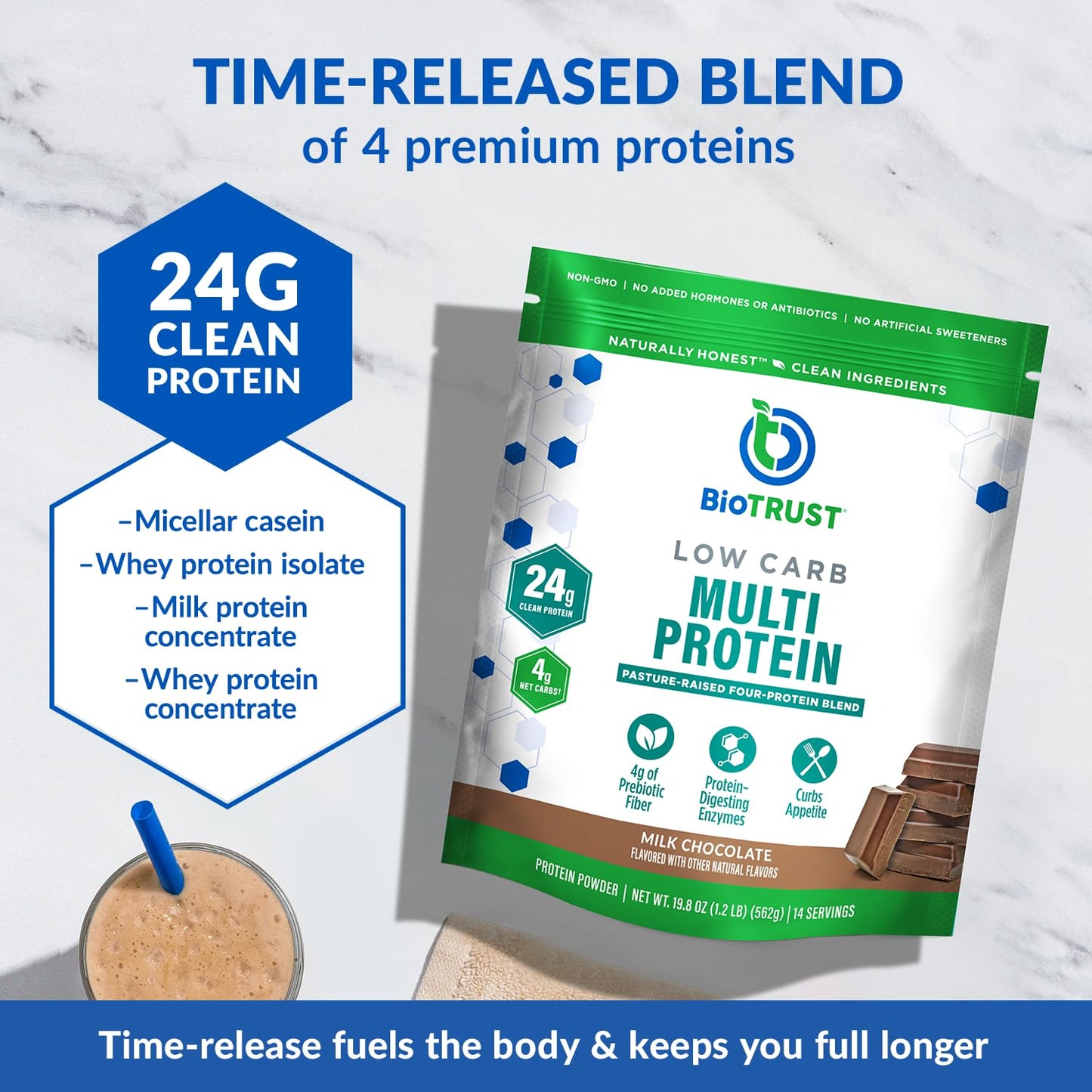 BioTrust Low Carb Protein Powder – Grass-Fed Whey & Casein, Chocolate, Non-GMO, Soy & Gluten Free (3-Pack)