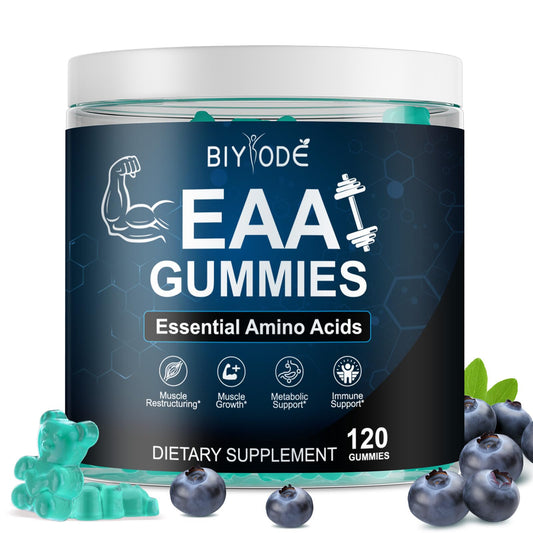 BIYODE EAA Gummies – Essential Amino Acids + BCAAs for Muscle Support (Sugar-Free Blue Raspberry, 120 Gummies)