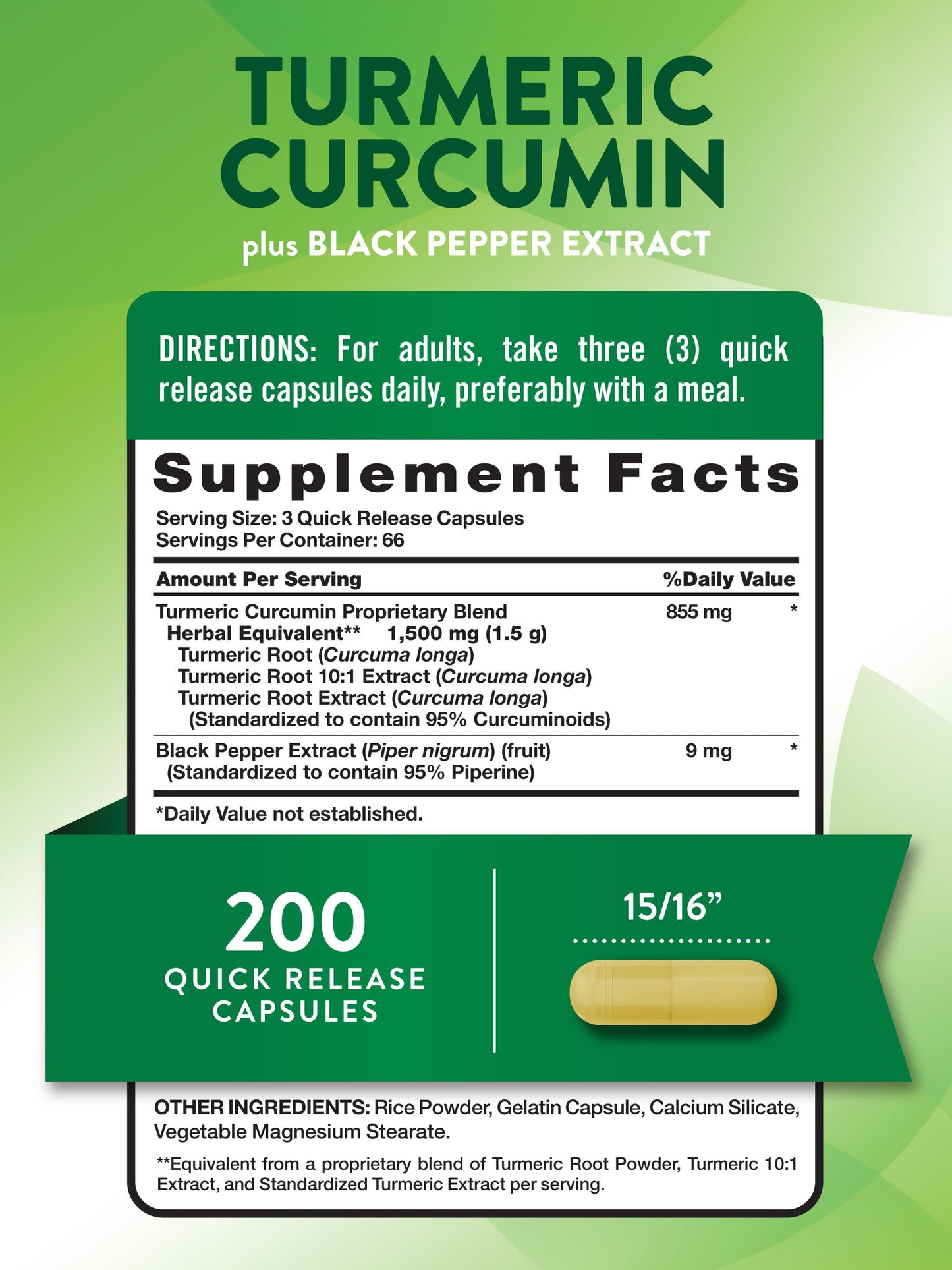 Nature’s Truth Turmeric Curcumin Complex 1500mg – 200 Capsules with Black Pepper