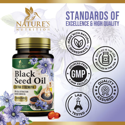 Black Seed Oil Softgels 1000mg – Nigella Sativa, Pure Black Cumin Oil, 60 Softgels | Non-GMO, USA Bottled