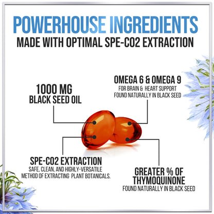 Black Seed Oil Softgels 1000mg – Premium Nigella Sativa Blackseed, Non-GMO, USA Bottled