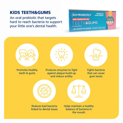 BLIS Kids Teeth & Gums Oral Probiotics – Strawberry, 30 Lozenges