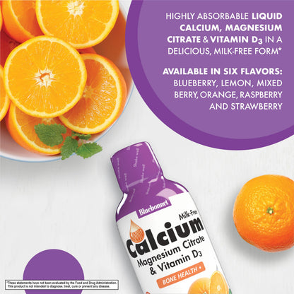 Bluebonnet Liquid Calcium Magnesium Citrate + Vitamin D3 - 16 oz Orange (32 Servings) | Gluten Free, Soy Free, Kosher