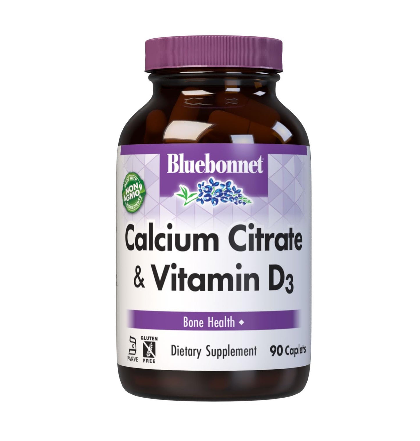 Bluebonnet Calcium Citrate & Vitamin D3 Caplets – Bone Health, Non-GMO, Kosher Parve, Gluten-Free, Soy-Free | 90 Caplets, 22.5 Servings