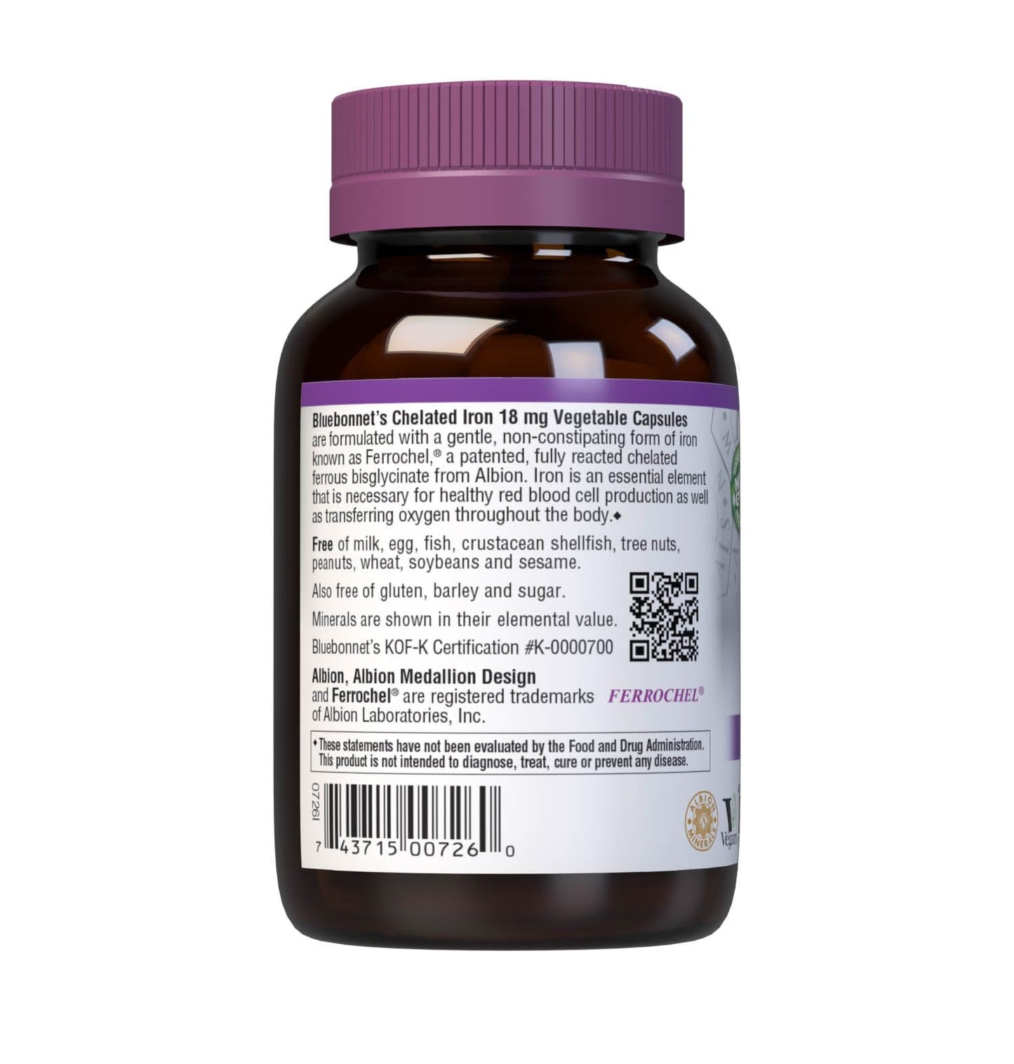 Bluebonnet Nutrition Chelated Iron 18 mg - Non-Constipating Ferrochel Iron, Vegan, Gluten-Free, Soy-Free, Non-GMO - 90 Veg Capsules (90 Servings)