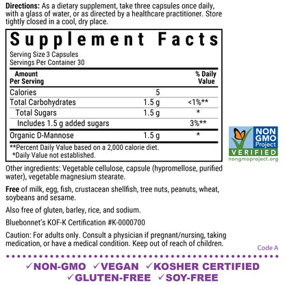 BlueBonnet D-Mannose 500 mg – Urinary Health Support (90 Veg Capsules)