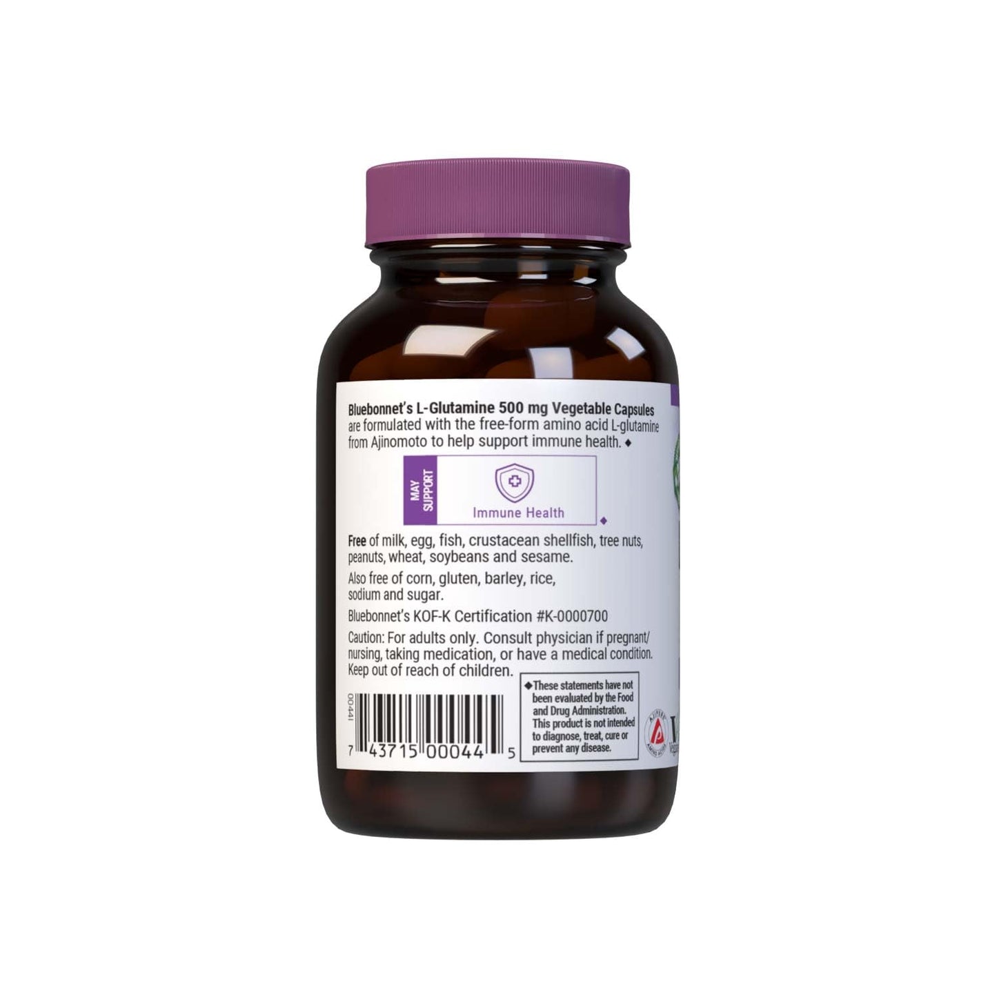 Bluebonnet L-Glutamine 500 mg – Immune Support, 50 Veg Capsules, Non-GMO, Kosher, Vegan