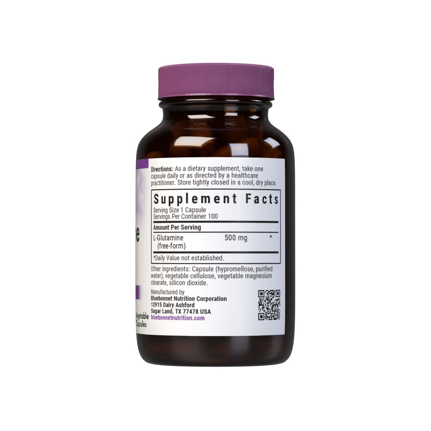 Bluebonnet L-Glutamine 500 mg Veg Capsules – 100 Servings, Vegan, Kosher, Non-GMO, Soy-Free, Gluten-Free