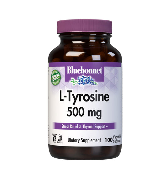Bluebonnet L-Tyrosine 500 mg Capsules – 100 Count | Stress & Thyroid Support
