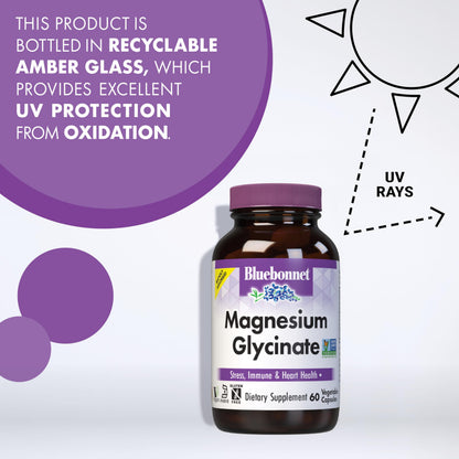 Bluebonnet Magnesium Glycinate 400 mg – 60 Veg Capsules | Non-GMO, Vegan, Kosher, Gluten-Free