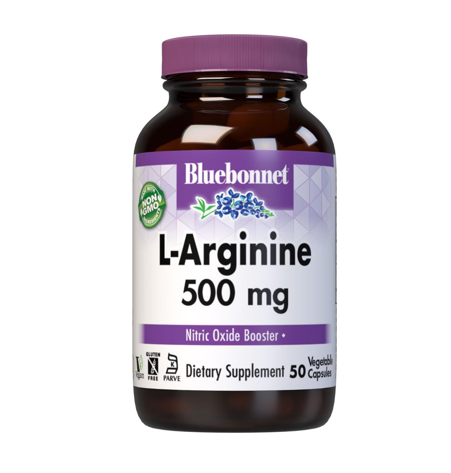 Bluebonnet Nutrition L-Arginine 500 mg – Free-Form Amino Acid, Nitric Oxide Precursor, 50 Veg Capsules