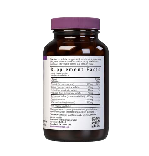 Bluebonnet Nutrition Glucosamine Chondroitin & MSM — 60 Veg Capsules | Non-GMO, Gluten-Free