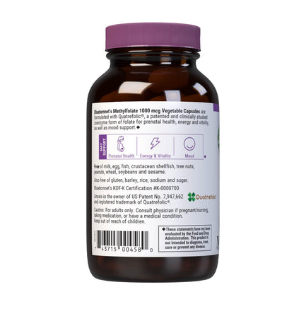 BlueBonnet Nutrition Methylfolate 1000 mcg – Energy, Mood & Prenatal Health | Vegan, Non-GMO, Gluten-Free