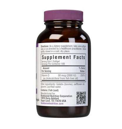 Bluebonnet Vitamin D3 2000 IU Vegetable Capsules - 100 Count