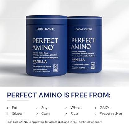 BodyHealth PerfectAmino Powder – NSF Certified BCAA & EAA for Pre & Post Workout | Vanilla, 66 Servings