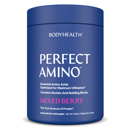 BodyHealth PerfectAmino Powder – BCAA & EAA for Pre & Post Workout | Mixed Berry, 120 Servings